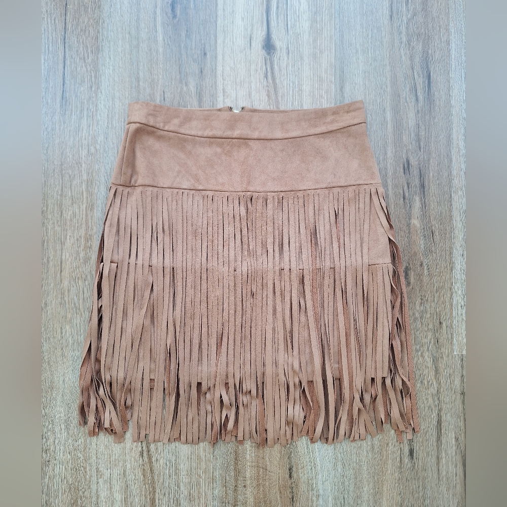Womens Faux Suede Fringe Mini Skirt Boho Western Cowgirl Festival Size Small